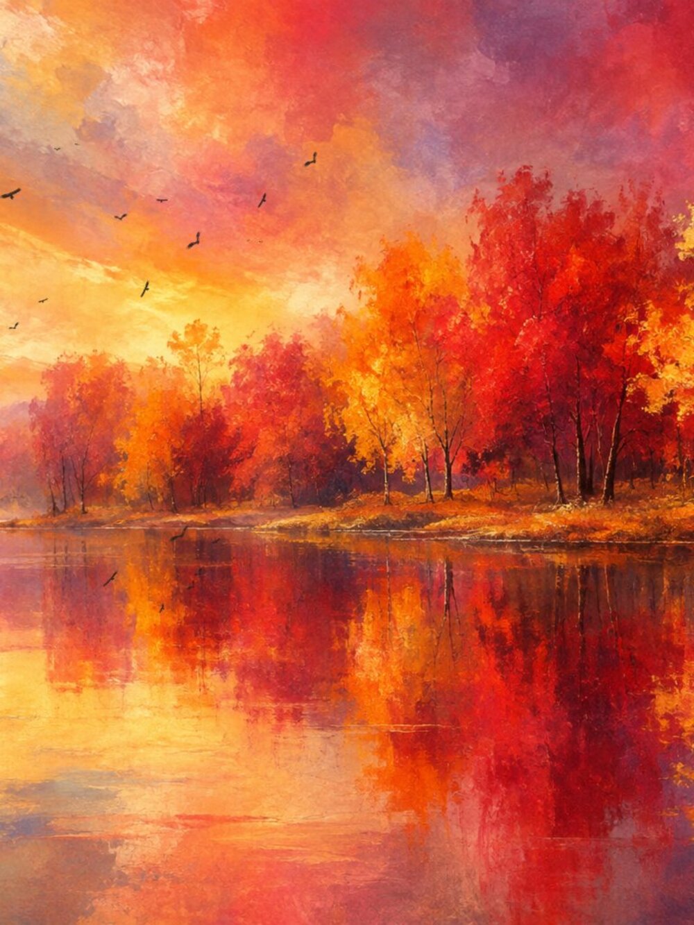 Crimson Orange Sunset Landscape Art Print 36x24 Krita Digital Fine Art